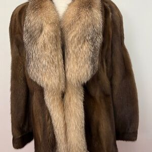 Beautiful, Mahogany Fur Jacket with Fox Trim